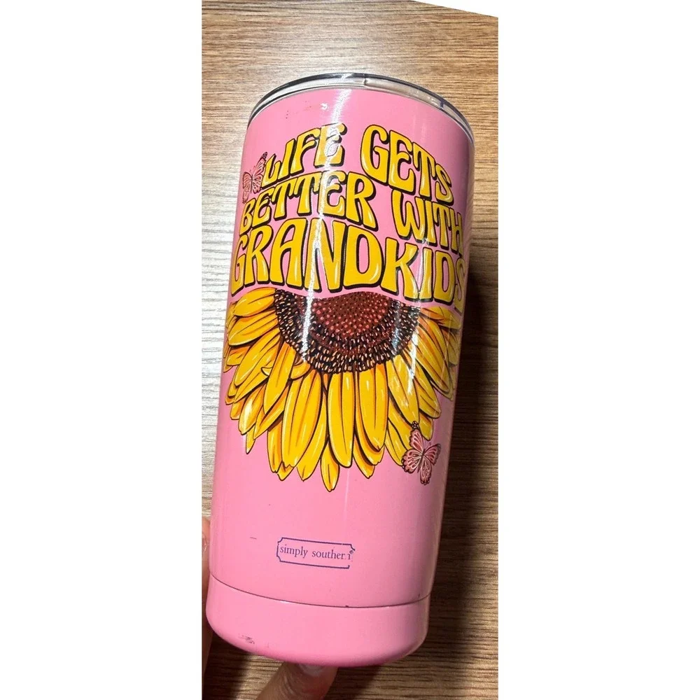 Simply Southern 20 Oz Tumbler Life Gets Better With Grandkids Pink Sunflower Cup